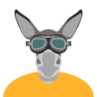 Gözlük yüz baş vektör çizim düz stil içinde eşek 