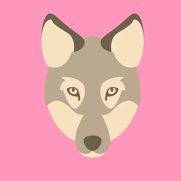 Illustration vectorielle de visage de loup gris style plat avant — Image vectorielle