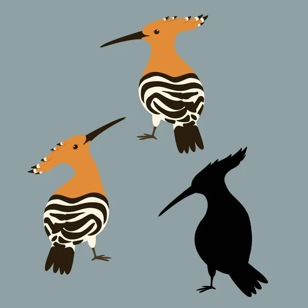 Illustration vectorielle oiseau huppe silhouette de style plat — Image vectorielle