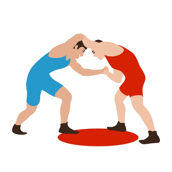 Dos luchadores en una arena greco-romana, ilustración vectorial plana — Vector de stock