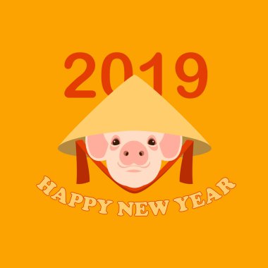 şapkayla domuz. 2019 yıl Çince sembolü. vektör çizim düz 