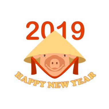 şapkayla domuz. 2019 yıl Çince sembolü. vektör çizim düz 