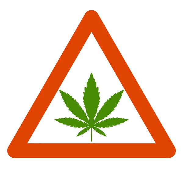 Cannabis leaf road sign vector illustration flat — Stock Vector