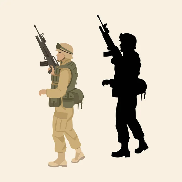 Αμερικανού στρατιώτη με όπλο εικονογράφηση διάνυσμα επίπεδη — Διανυσματικό Αρχείο