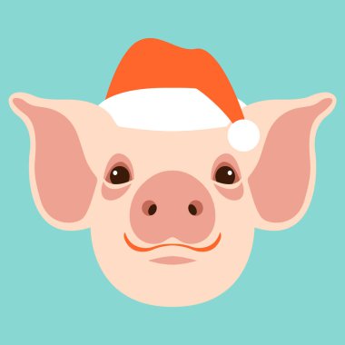 Noel Baba vektör çizim düz bir kap içinde domuz 