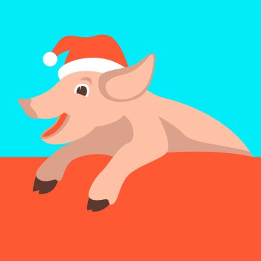Noel Baba vektör çizim düz bir kap içinde domuz