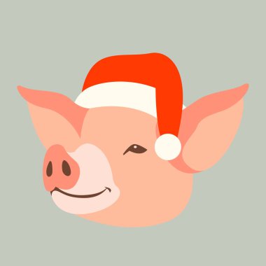 Noel Baba vektör çizim düz bir kap içinde domuz 