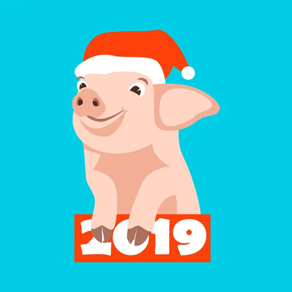 Cerdo en una tapa de Santa Claus vector ilustración estilo plano — Vector de stock