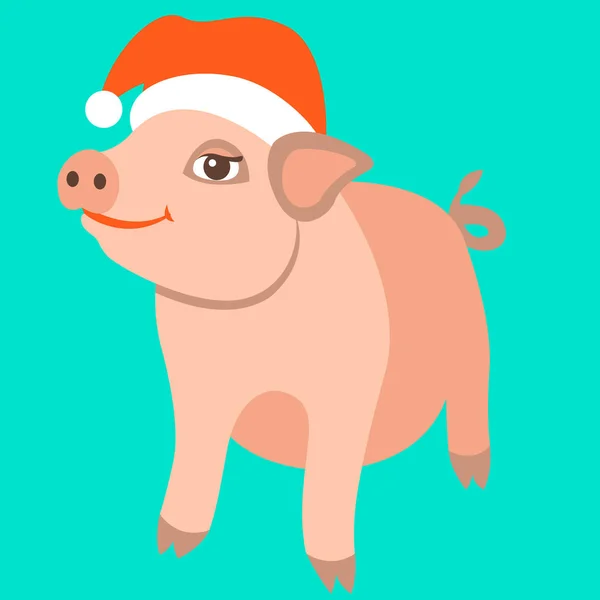 Свиня в кепці Санта-Клауса ілюстрації вектор плоскої — стоковий вектор