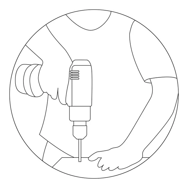 Trabalhador com broca vetor ilustração forro desenhar — Vetor de Stock