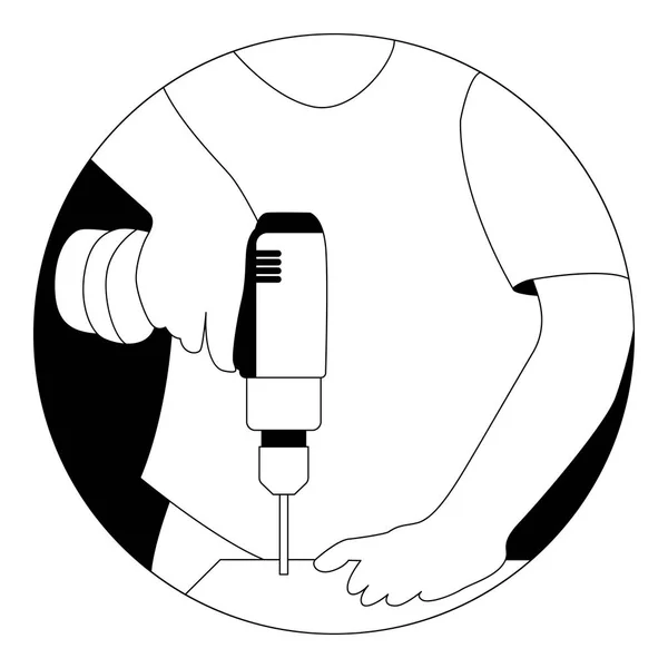 工人用钻向量插图衬里画 — 图库矢量图片