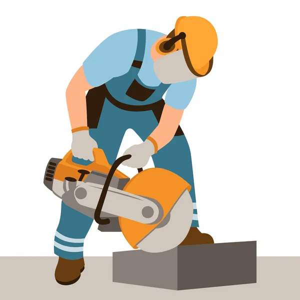 Trabalhador no freio pedra corte vetor ilustração plana — Vetor de Stock