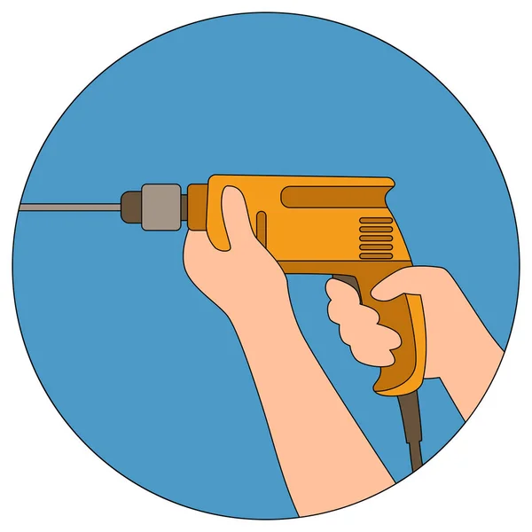 Drill in the male hand  vector illustration flat — Stock Vector