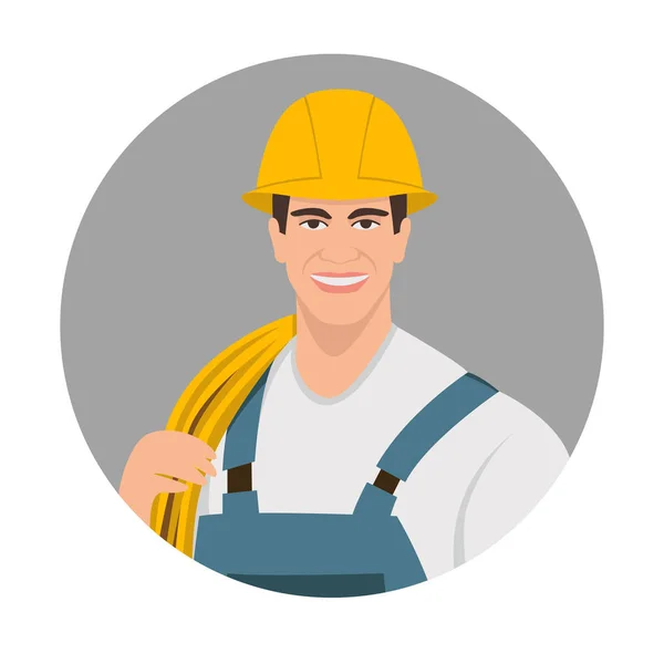 Trabajador sonriente cara vector ilustración plana estilo frontal — Vector de stock