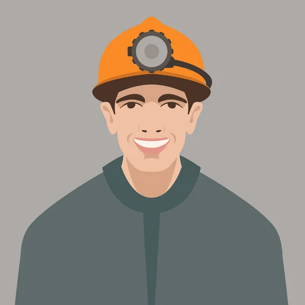 微笑年轻矿工向量例证平的样式前面 — 图库矢量图片