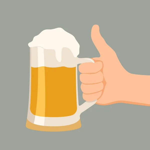 Iemands hand houdt een glas bier vectorillustratie plat — Stockvector