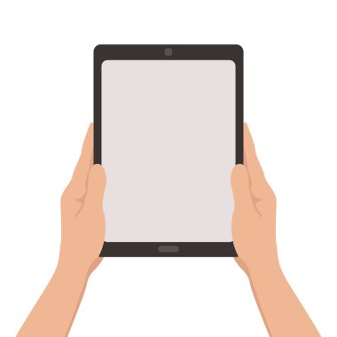 Eller vektör çizim düz stil öndeki tablet 