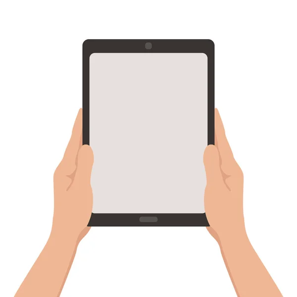 Tablet in hands  vector illustration flat style front — Stock Vector