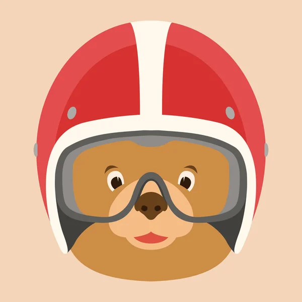 Bear in helmet  cartoon face vector illustration flat style front — Stock Vector