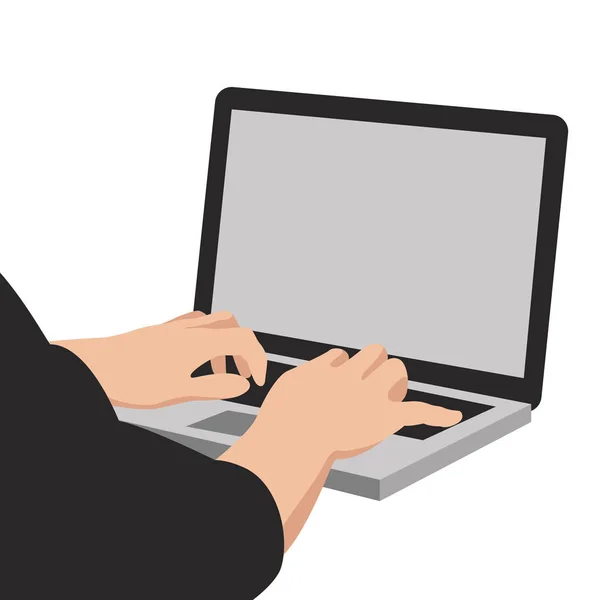 Homme et ordinateur portable vectoriel illustration plat style avant — Image vectorielle