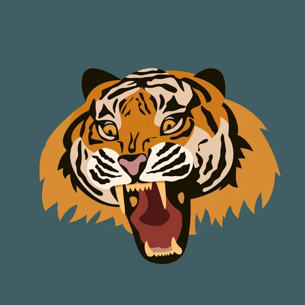 Tiger cara vector ilustración plana estilo frontal — Vector de stock