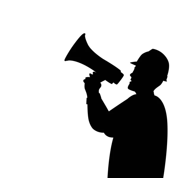 Lavoro con un megafono vettore illustrazione profilo silhouette blacl — Vettoriale Stock