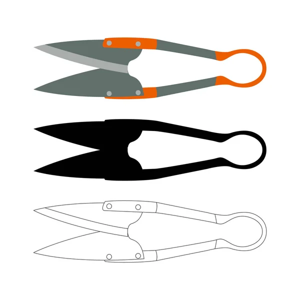 Garden scissors  vector illustration flat style black silhouette — Stock Vector