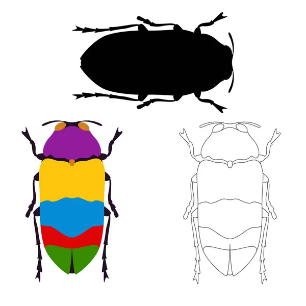 Besouro inseto vetor ilustração plana estilo preto silhueta — Vetor de Stock