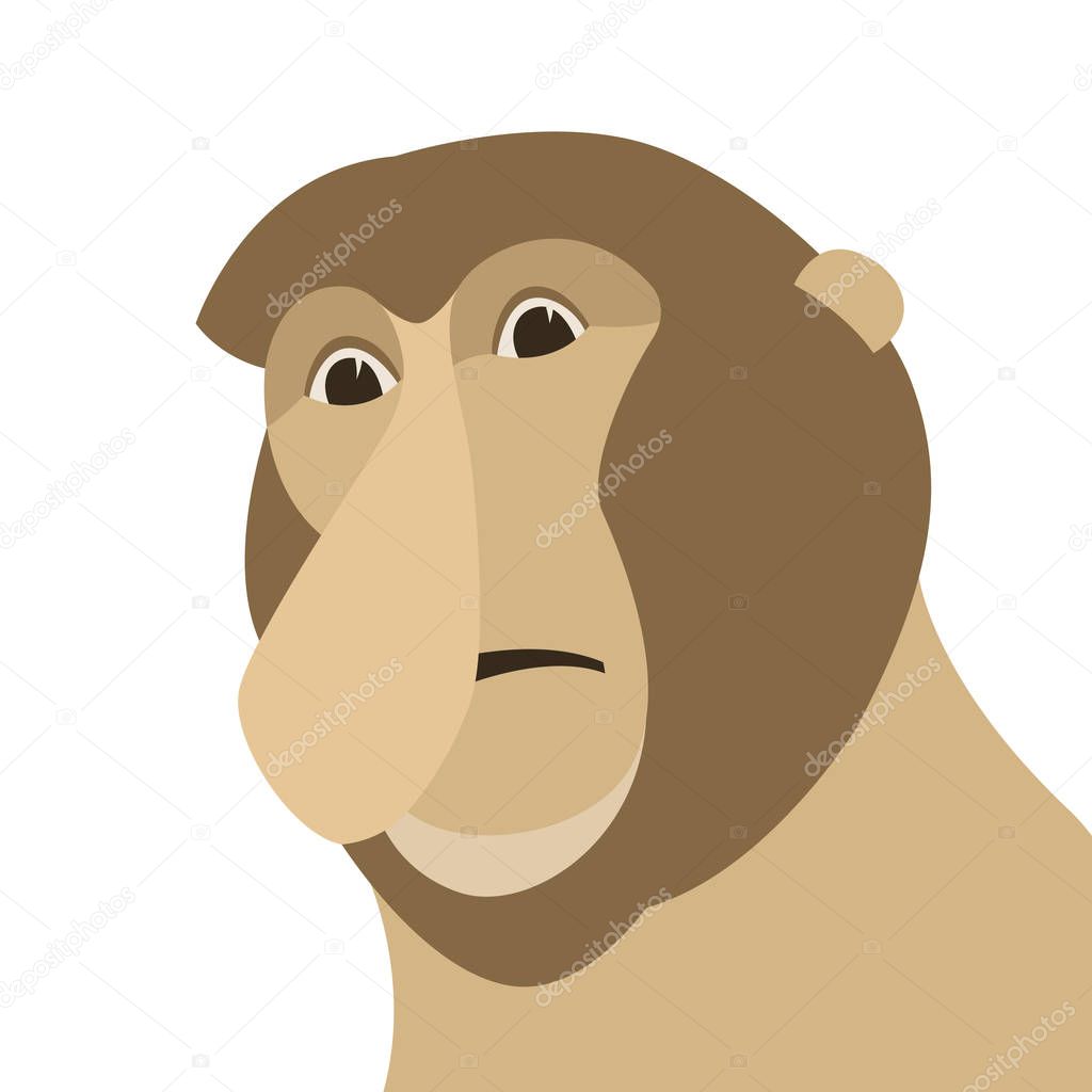 proboscis monkey head vector illustration flat style