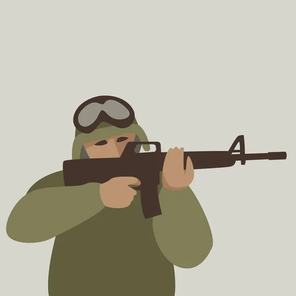 Voják se zbraní vektorové ilustrace plochý — Stockový vektor