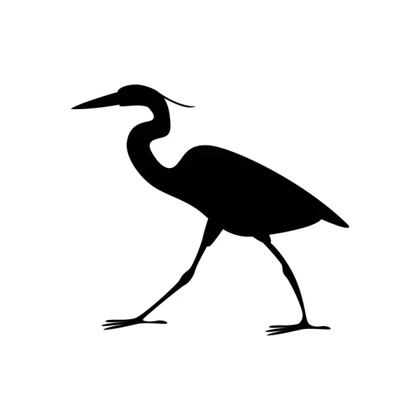 Heron camminare vettore illustrazione nero silhouette — Vettoriale Stock