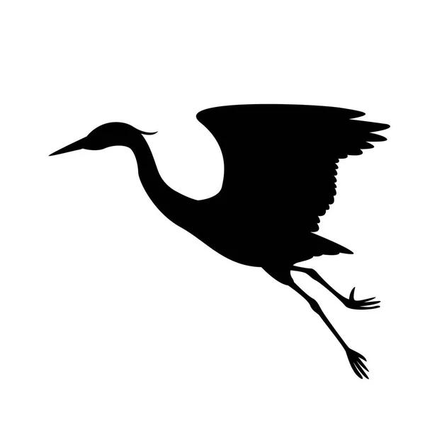 Le héron vole illustration vectorielle silhouette noire — Image vectorielle