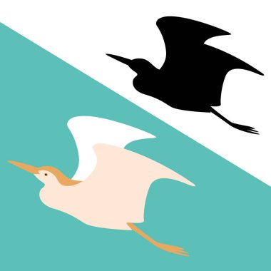 Heron çizimde düz stil siyah siluet vektör  