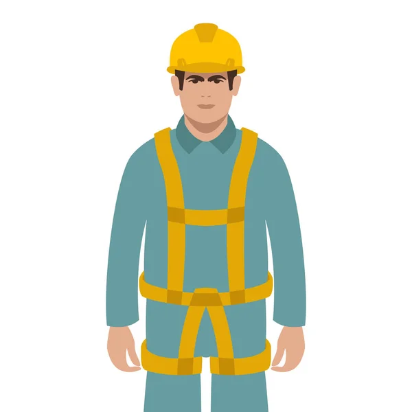 Trabajador en un casco y cinturones de protección, ilustración vectorial, estilo plano — Archivo Imágenes Vectoriales