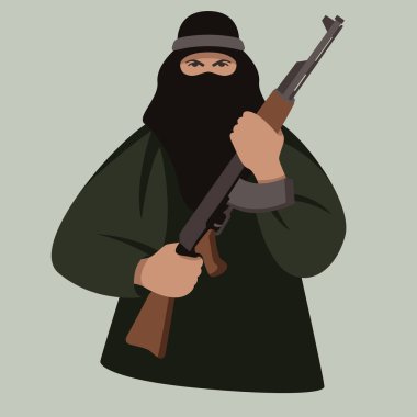 terrorist with gun ,vector illustration, flat style clipart