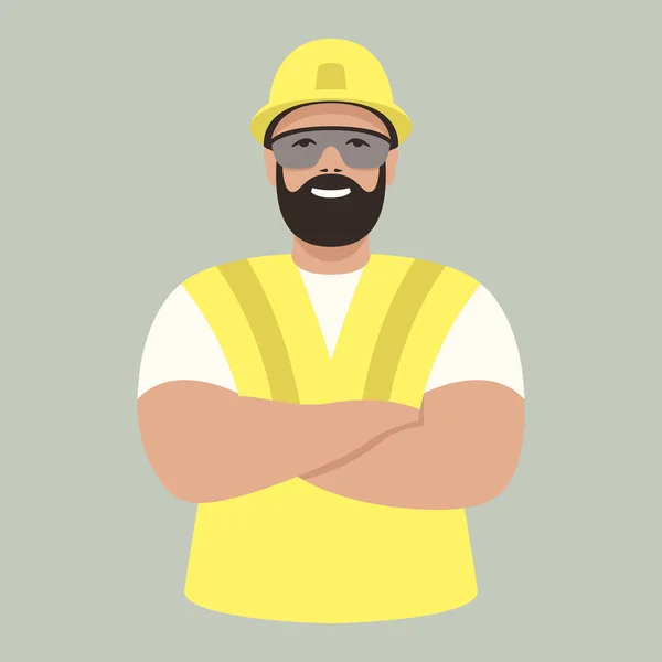 Trabajador en casco, ilustración vectorial, estilo plano — Vector de stock