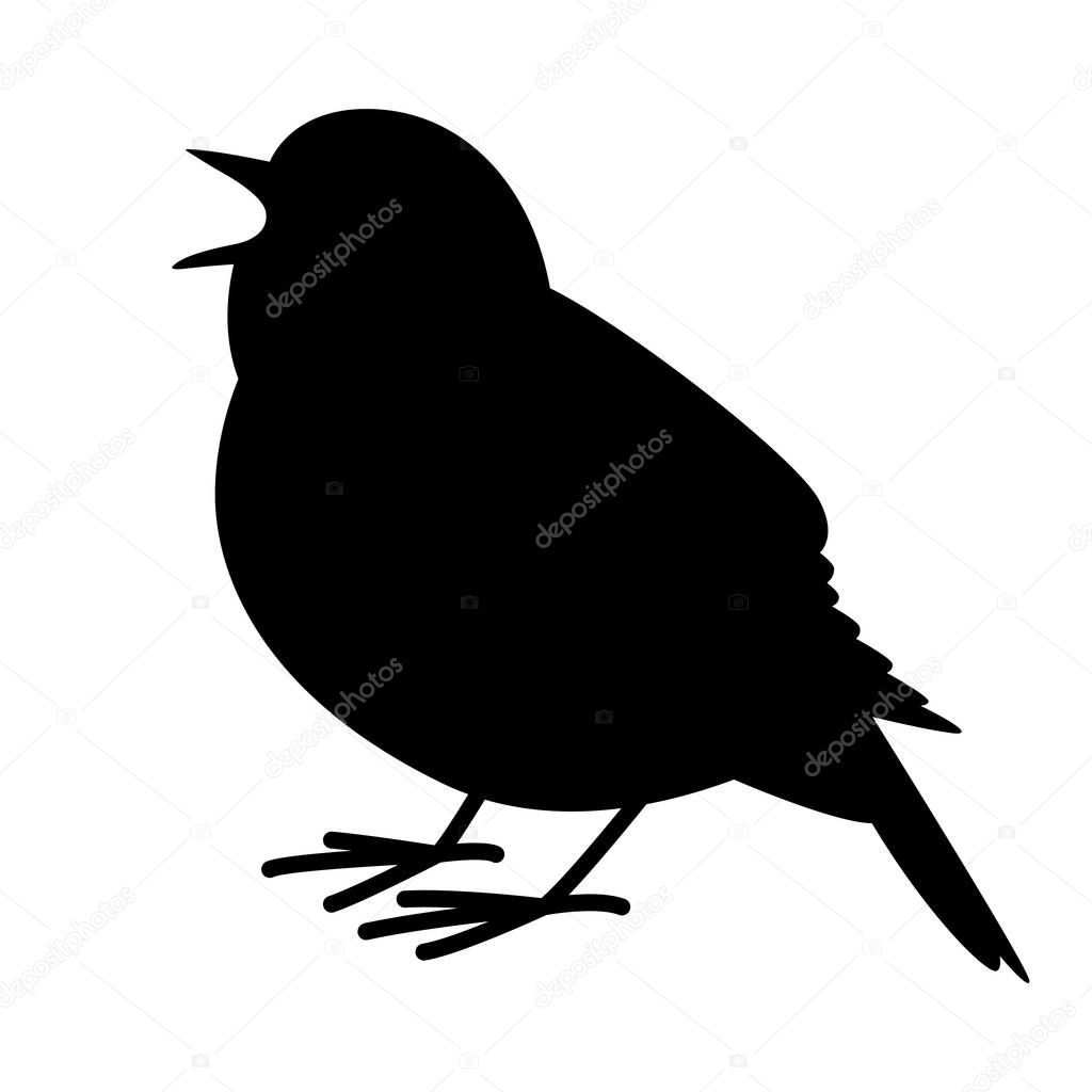 Robin bird , vector illustration  , black silhouette, profile view