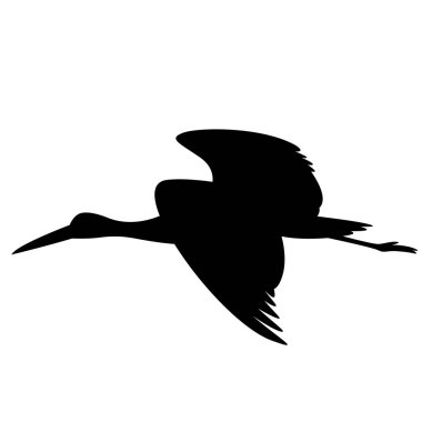 siyah balıkçıl, uçan vektör çizim, siluet siyah