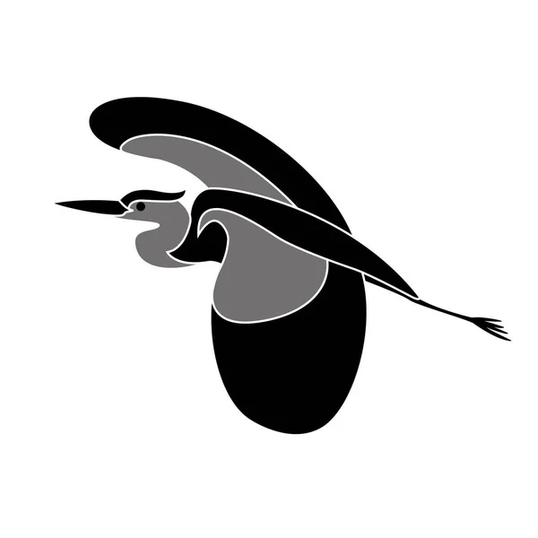 黒サギが飛んで、ベクトル図では、フラット スタイル — ストックベクタ