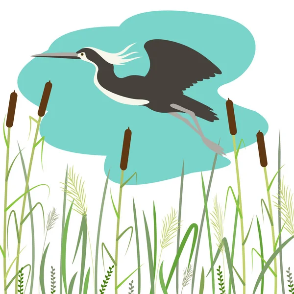 Heron flying, ilustração vetorial, estilo plano — Vetor de Stock