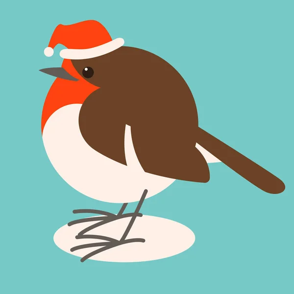 Robin in kerstmuts, vectorillustratie, vlakke stijl, profiel — Stockvector