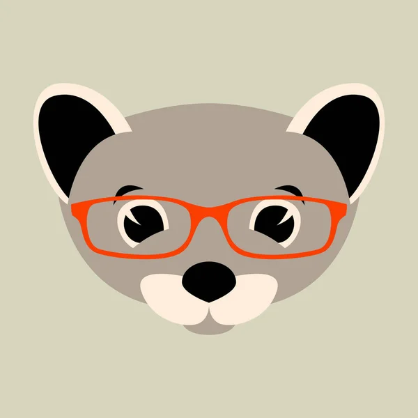 Cara de comadreja en gafas, vista frontal ilustración vectorial — Vector de stock