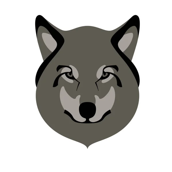Vlk – pohled zepředu obličej, plochý — Stockový vektor