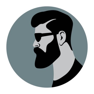 hipster yüz vektör çizim, düz stil, profil 
