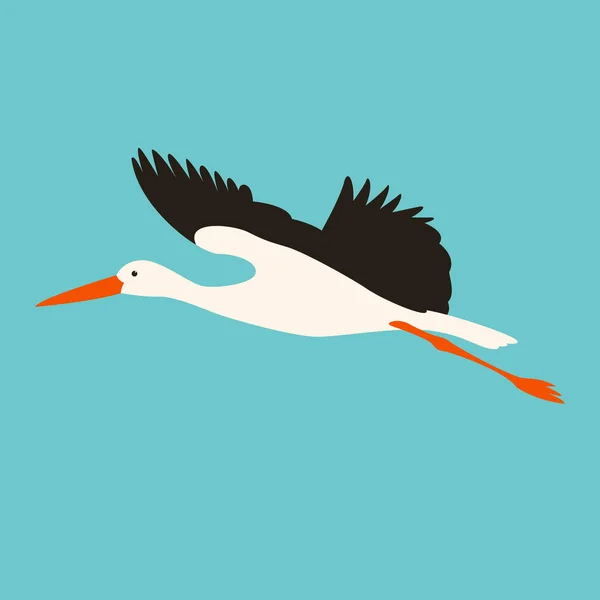 Stork i flykt, vektorillustration, platt stil — Stock vektor