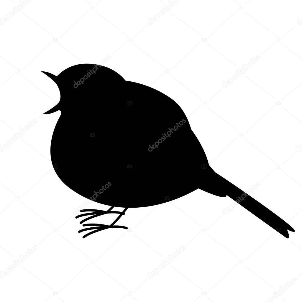 Robin bird ,vector illustration ,  black silhouette ,profile view
