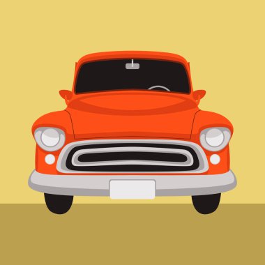 Stil, eski model araba, vektör çizim, düz ön 