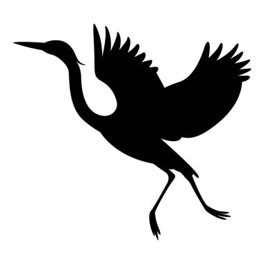 Uçuş, heron çizimde, siyah siluet vektör