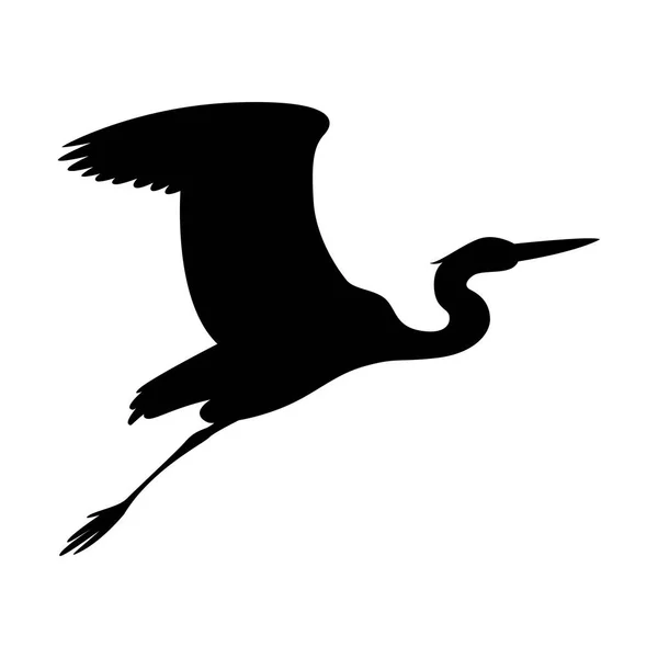 Reiher fliegen, Vektorillustration, schwarze Silhouette — Stockvektor