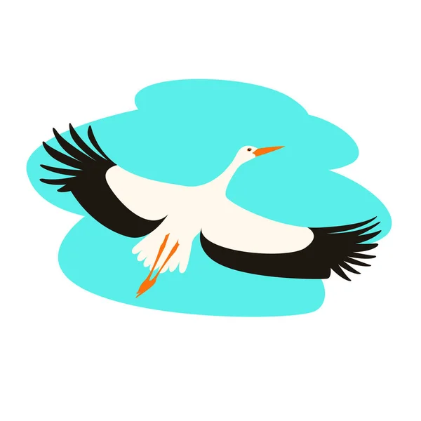 Stork flying, vector illustration , flat style , — Stock Vector